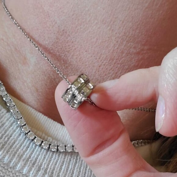 Stainless Steel 2 Eternity Rings Charm Statement Wedding Party Pendant Necklace - Picture 5 of 6